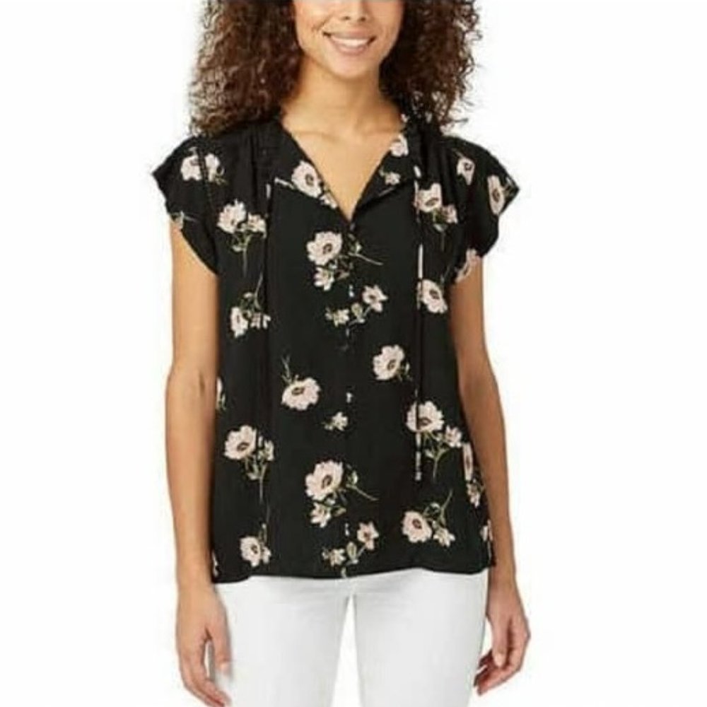 NWT Buffalo David Bitton Women's Viscose Floral V Neck Blouse Size S $60 HH513